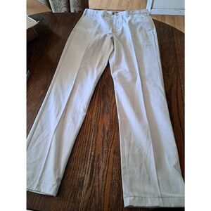 34x34 Lands End Traditional Fit Cream Pleat Leg Chino Casual Dress Cotton Pants